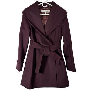 Trina Turk Plum Wool Blend Wrap Coat Shawl Collar Fit Flare Purple Overcoat 4